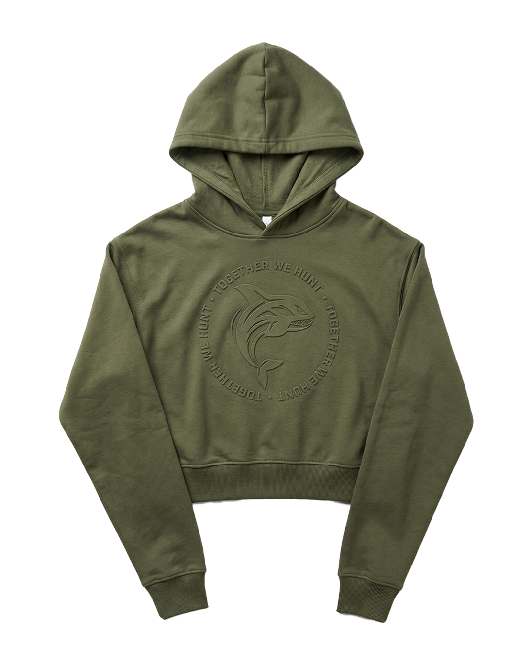 Olive Green Embossed Cropped Hoodie