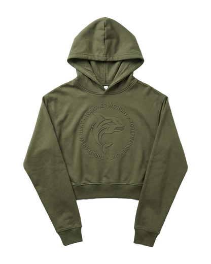 Olive Green Embossed Cropped Hoodie
